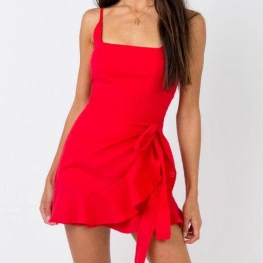 Princess Polly Red Love Lane Mini Wrap Dress 4